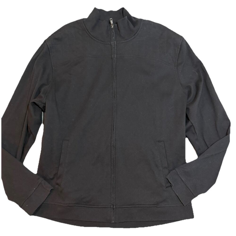 Alfani Slim Fit Black Zip Up Jacket Mens Elbow Patch Cotton Blend
